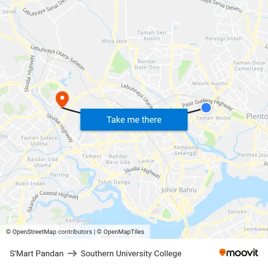 S'Mart Pandan to Southern University College map