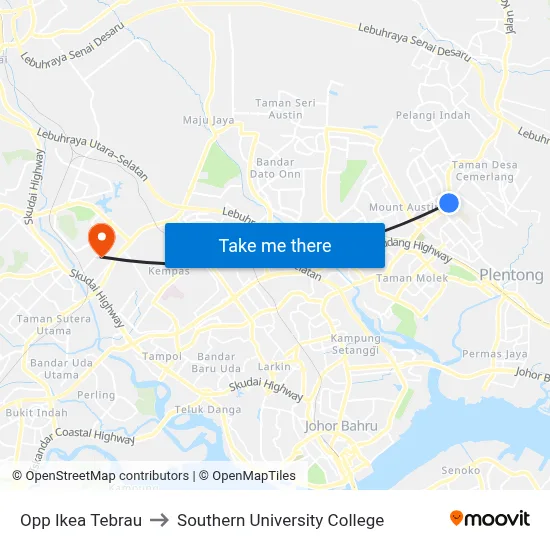 Opp Ikea Tebrau to Southern University College map