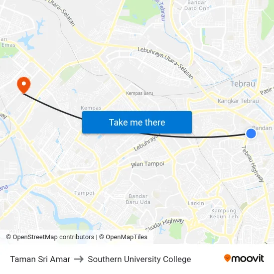 Taman Sri Amar to Southern University College map