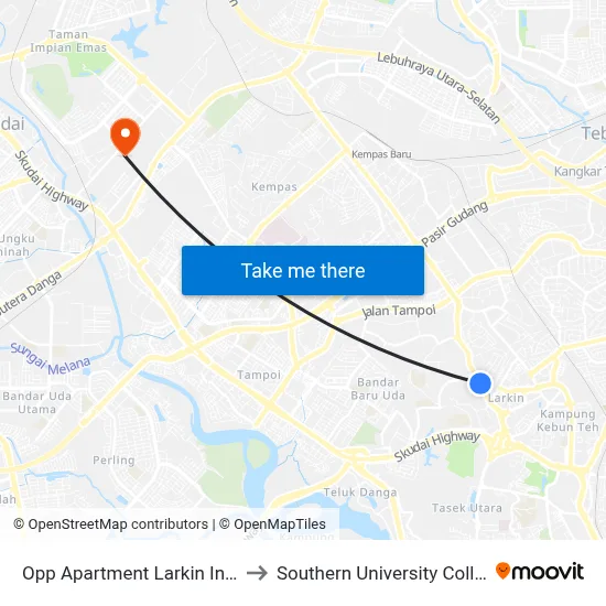 Opp Apartment Larkin Indah to Southern University College map