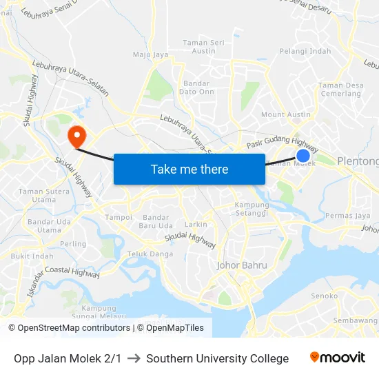 Opp Jalan Molek 2/1 to Southern University College map