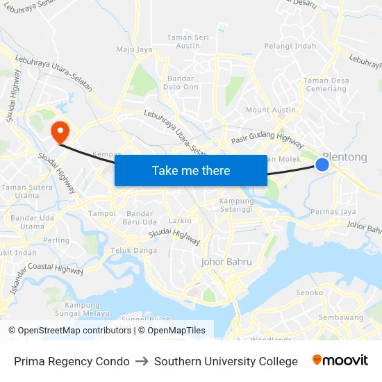 Prima Regency Condo to Southern University College map