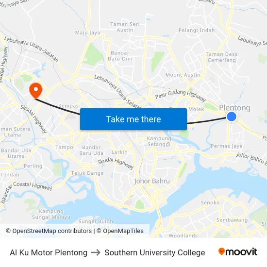 Al Ku Motor Plentong to Southern University College map