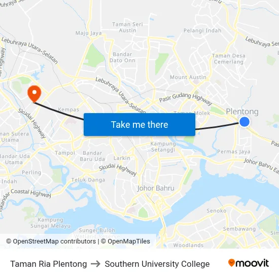 Taman Ria Plentong to Southern University College map