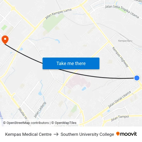 Kempas Medical Centre to Southern University College map