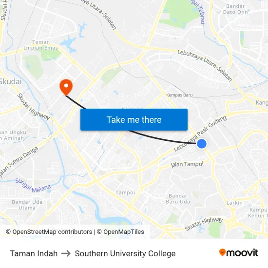 Taman Indah to Southern University College map