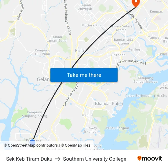 Sek Keb Tiram Duku to Southern University College map