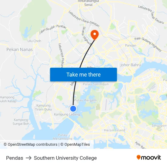 Pendas to Southern University College map
