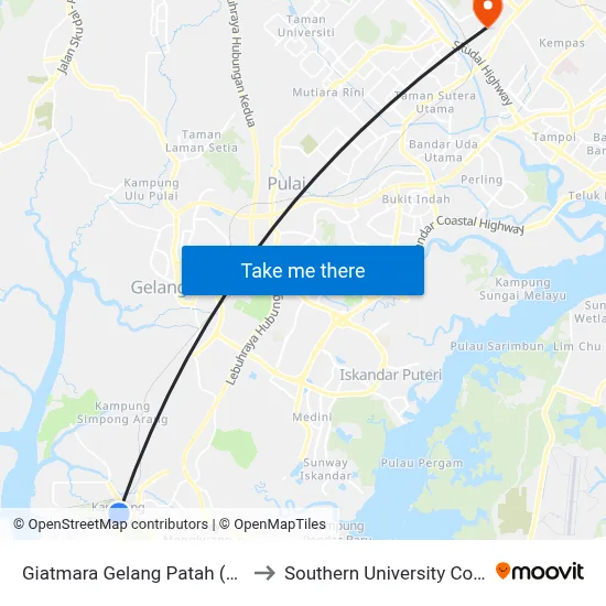 Giatmara Gelang Patah (Pulai) to Southern University College map