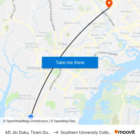Aft Jln Duku, Tiram Duku to Southern University College map