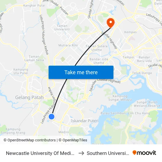 Newcastle University Of Medicine (Malaysia) to Southern University College map