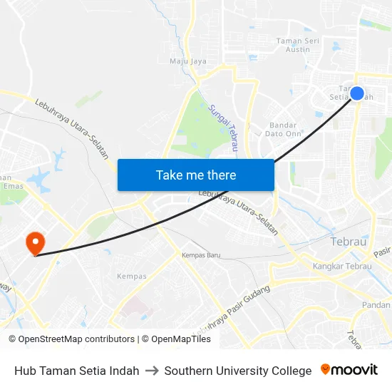 Hub Taman Setia Indah to Southern University College map