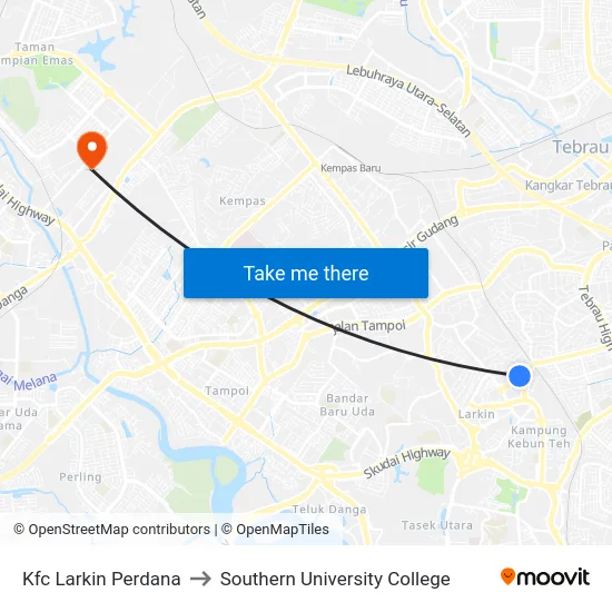 Kfc Larkin Perdana to Southern University College map