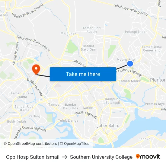 Opp Hosp Sultan Ismail to Southern University College map