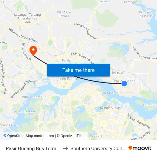 Pasir Gudang Bus Terminal to Southern University College map