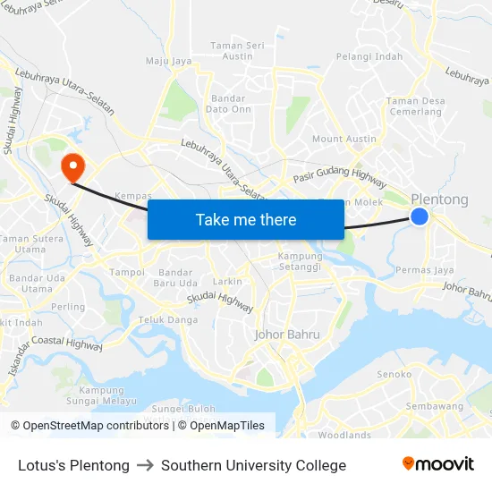 Lotus's Plentong to Southern University College map