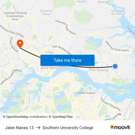 Jalan Nanas 13 to Southern University College map