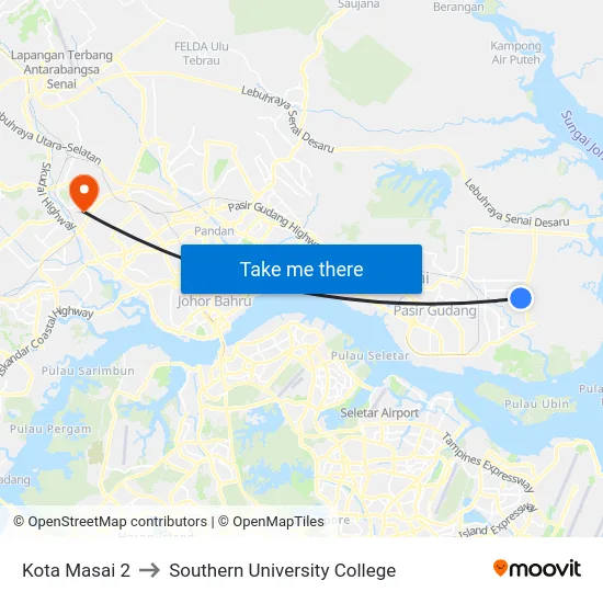 Kota Masai 2 to Southern University College map