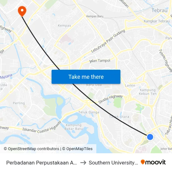Perbadanan Perpustakaan Awam Johor to Southern University College map