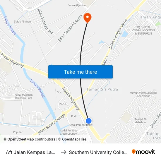 Aft Jalan Kempas Lama to Southern University College map