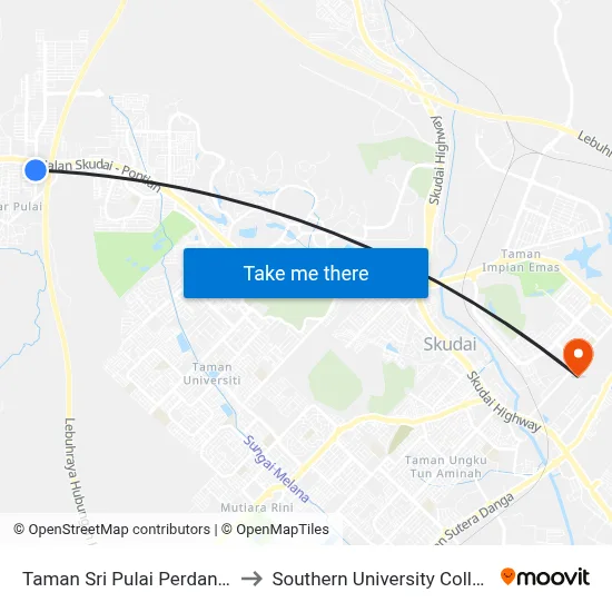 Taman Sri Pulai Perdana 2 to Southern University College map