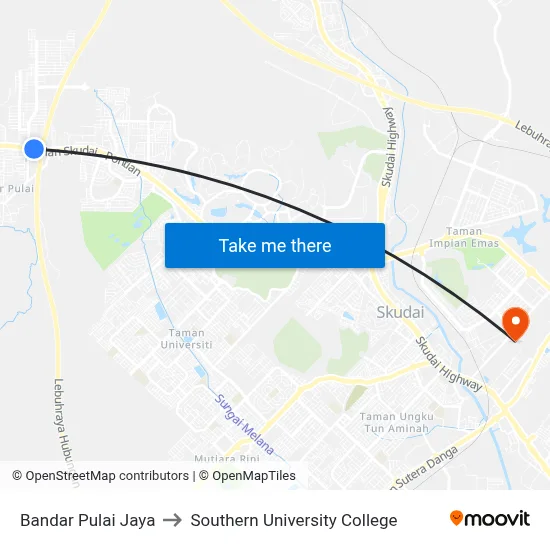 Bandar Pulai Jaya to Southern University College map