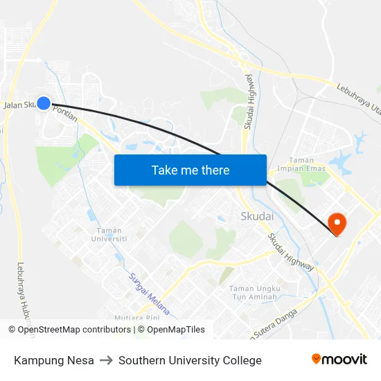 Kampung Nesa to Southern University College map