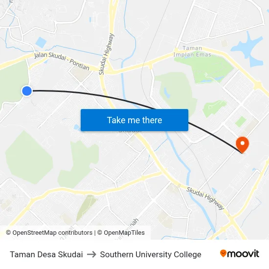 Taman Desa Skudai to Southern University College map