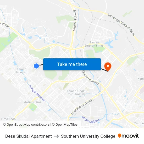 Desa Skudai Apartment to Southern University College map
