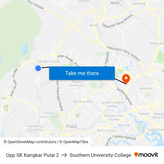 Opp SK Kangkar Pulai 2 to Southern University College map