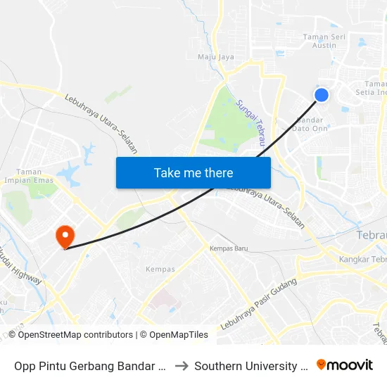 Opp Pintu Gerbang Bandar Dato' Onn to Southern University College map
