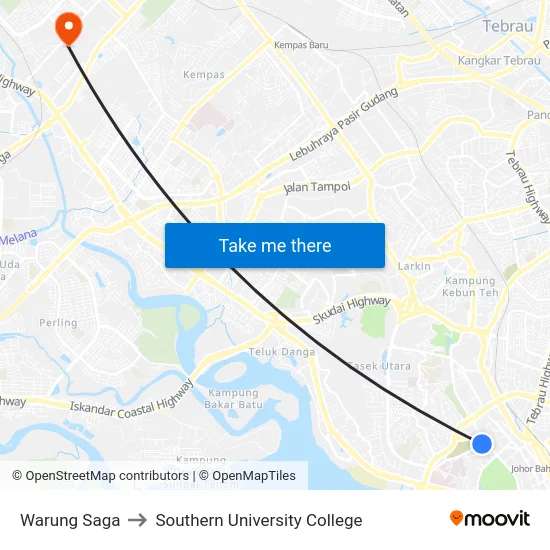 Warung Saga to Southern University College map