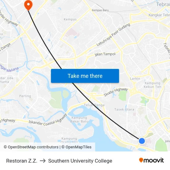 Restoran Z.Z. to Southern University College map