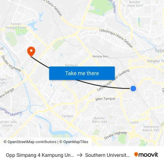 Opp Simpang 4 Kampung Ungku Mohsin to Southern University College map