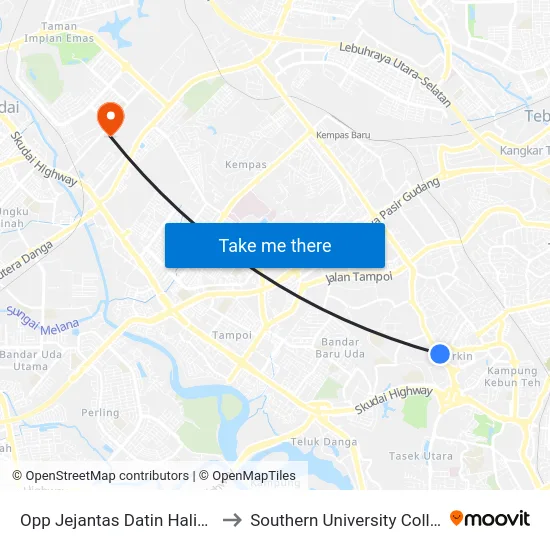 Opp Jejantas Datin Halimah to Southern University College map