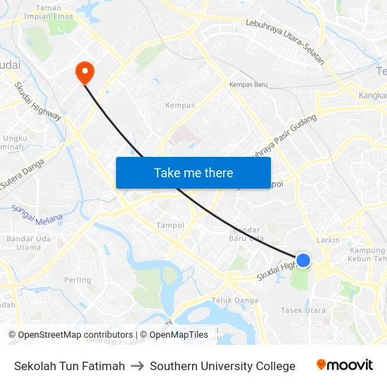 Sekolah Tun Fatimah to Southern University College map