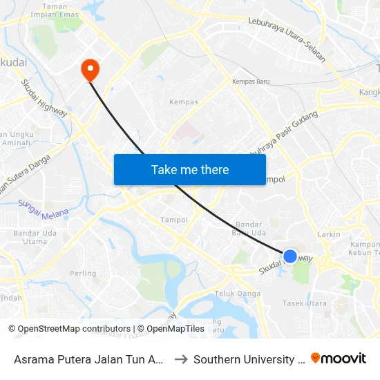 Asrama Putera Jalan Tun Abdul Razak to Southern University College map