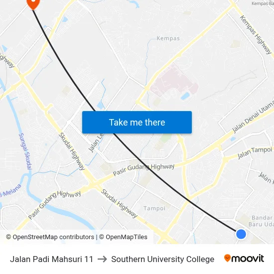 Jalan Padi Mahsuri 11 to Southern University College map