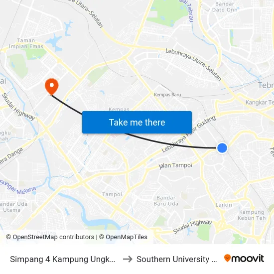 Simpang 4 Kampung Ungku Mohsin to Southern University College map