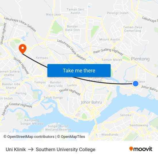 Uni Klinik to Southern University College map