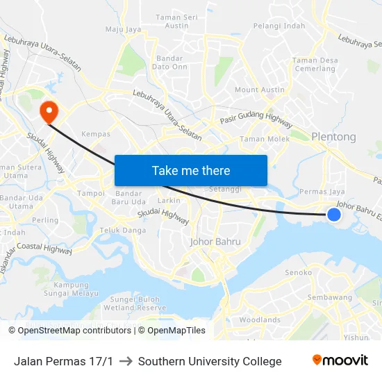 Jalan Permas 17/1 to Southern University College map