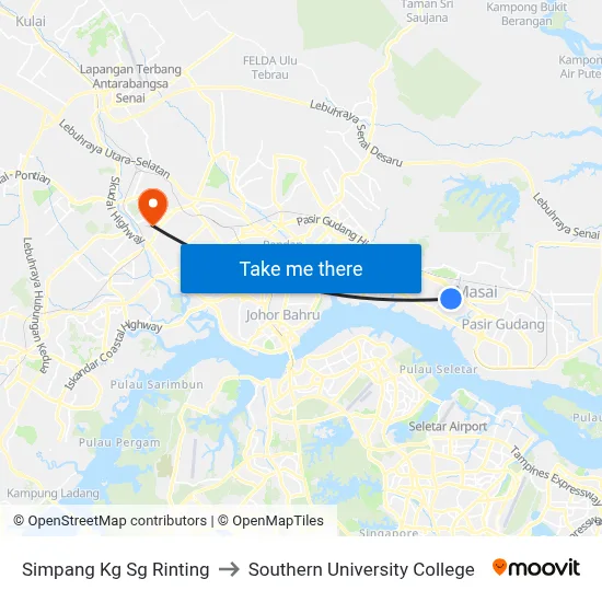 Simpang Kg Sg Rinting to Southern University College map