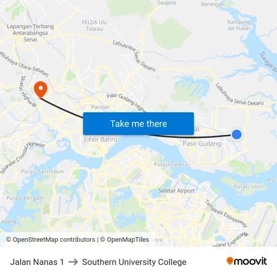 Jalan Nanas 1 to Southern University College map