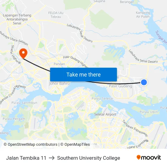 Jalan Tembika 11 to Southern University College map