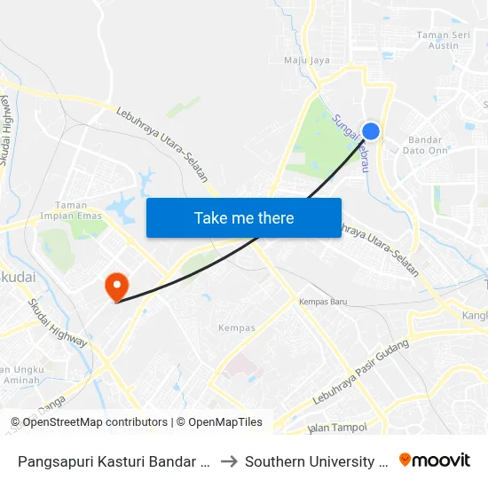 Pangsapuri Kasturi Bandar Dato Onn to Southern University College map