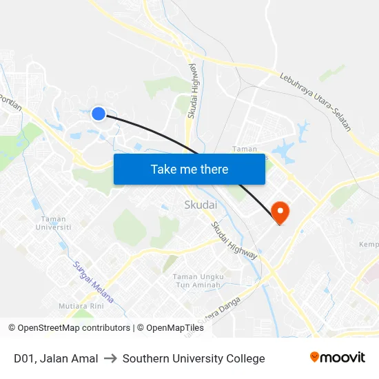 D01, Jalan Amal to Southern University College map