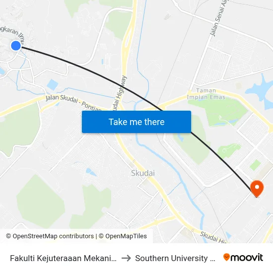 Fakulti Kejuteraaan Mekanikal, Utm to Southern University College map