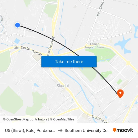 U5 (Siswi), Kolej Perdana, Utm to Southern University College map