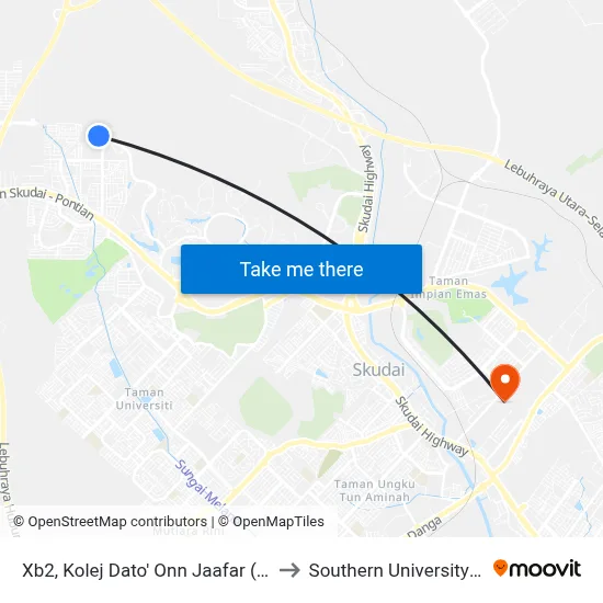 Xb2, Kolej Dato' Onn Jaafar (Kdoj), Utm to Southern University College map