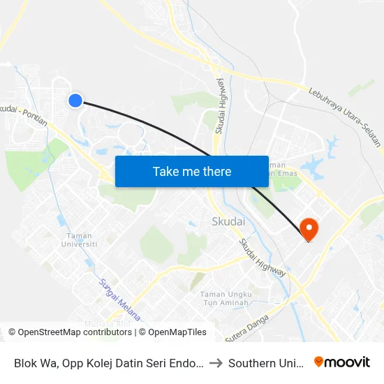 Blok Wa, Opp Kolej Datin Seri Endon (Kdse), Utm (No Bus Shelter) to Southern University College map